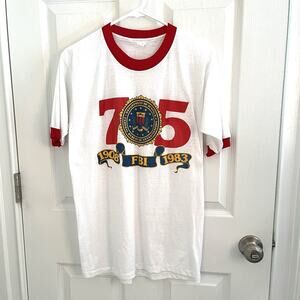 Vtg 80s FBI Shirt Mens Small Ringer Single Stitch 75 Year Anniversary Logo 1983